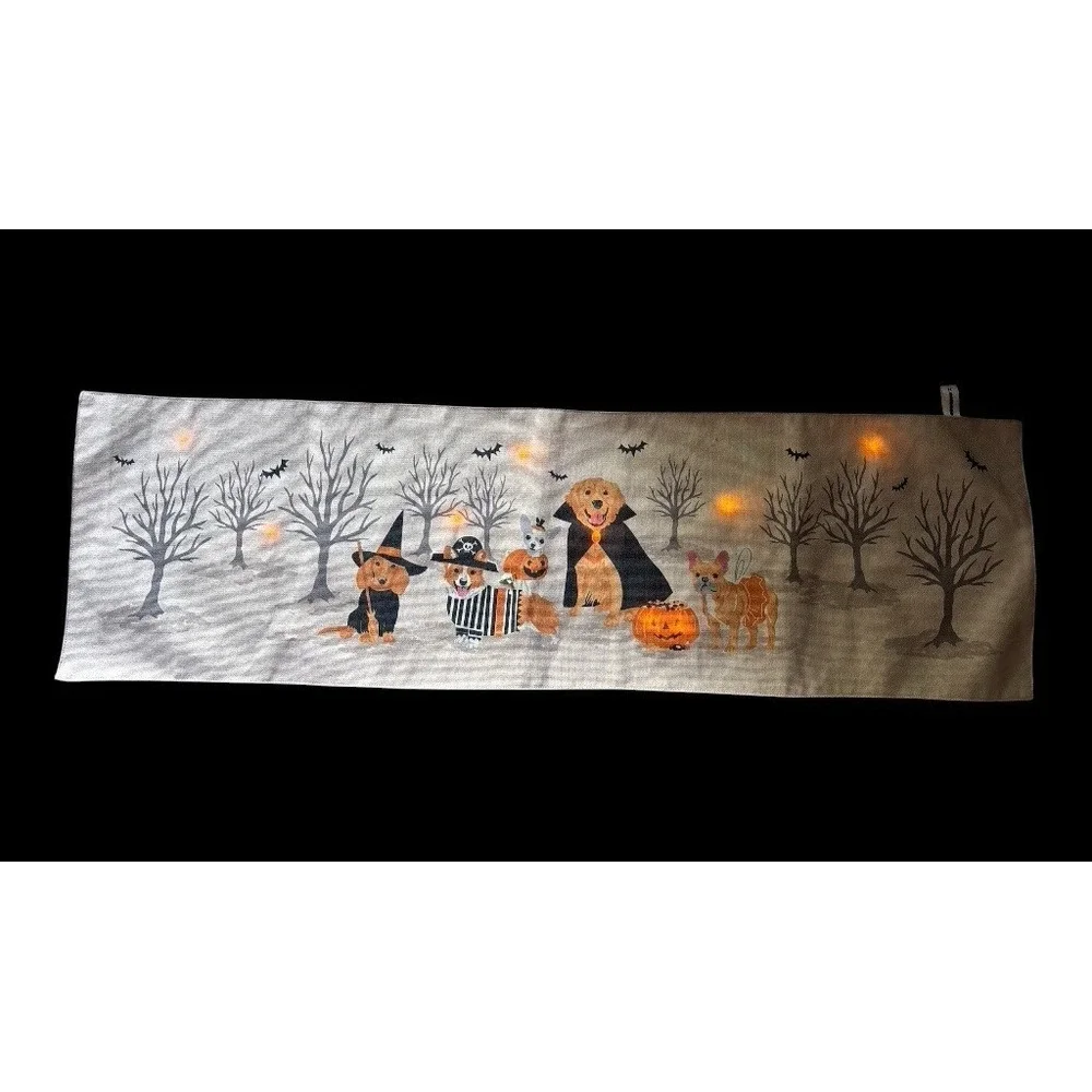 Novogratz Halloween Corgi Golden Retriever & More Dogs Table Runner Lights Up